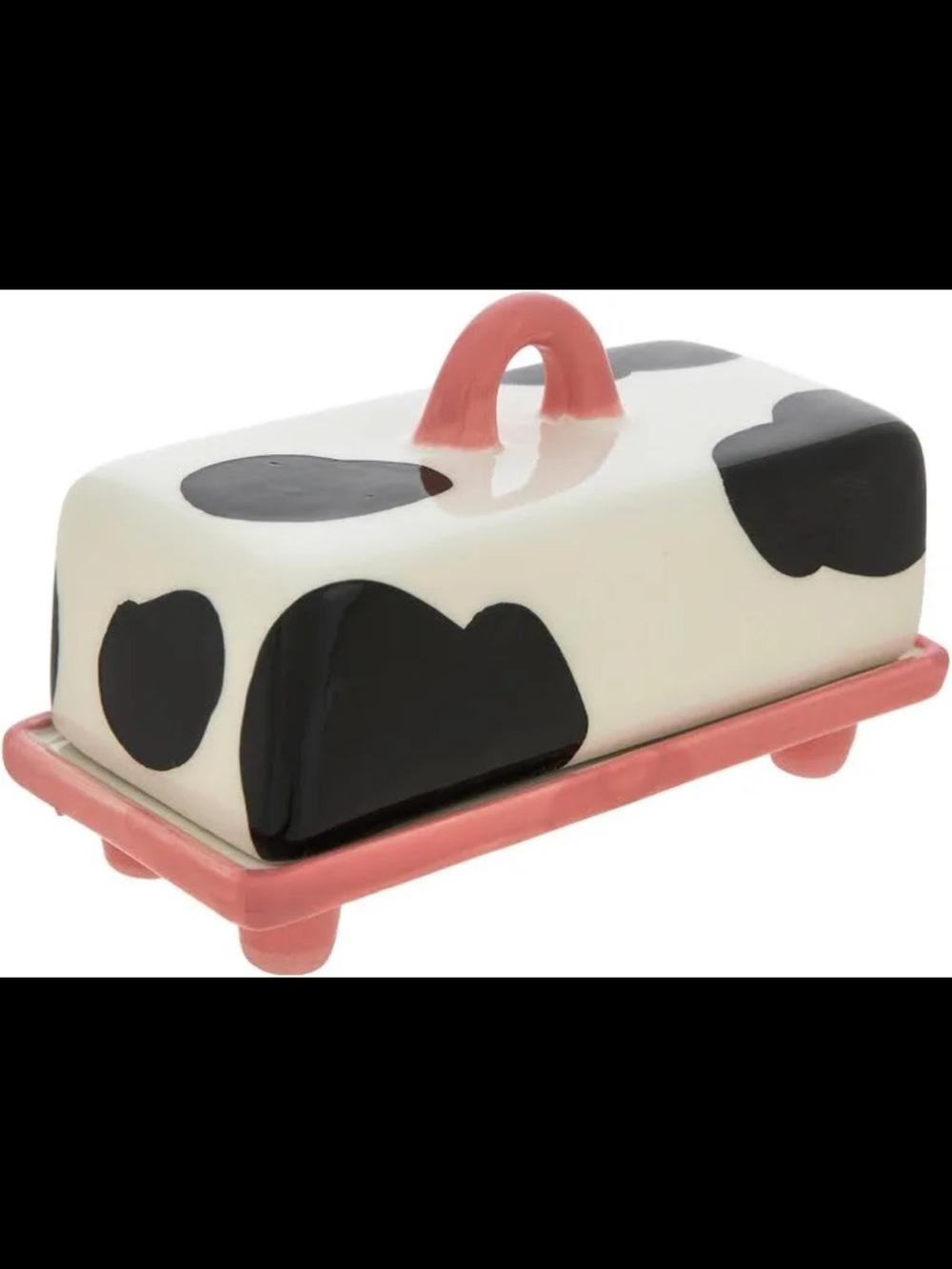 Ceramic Cow Print Butter Dish with Pink Base